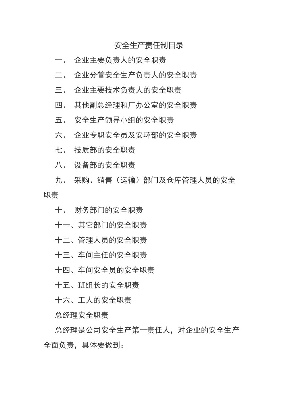 安全生产责任制清单及详细内容_第1页