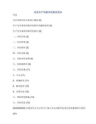 安全生产风险评估报告范本