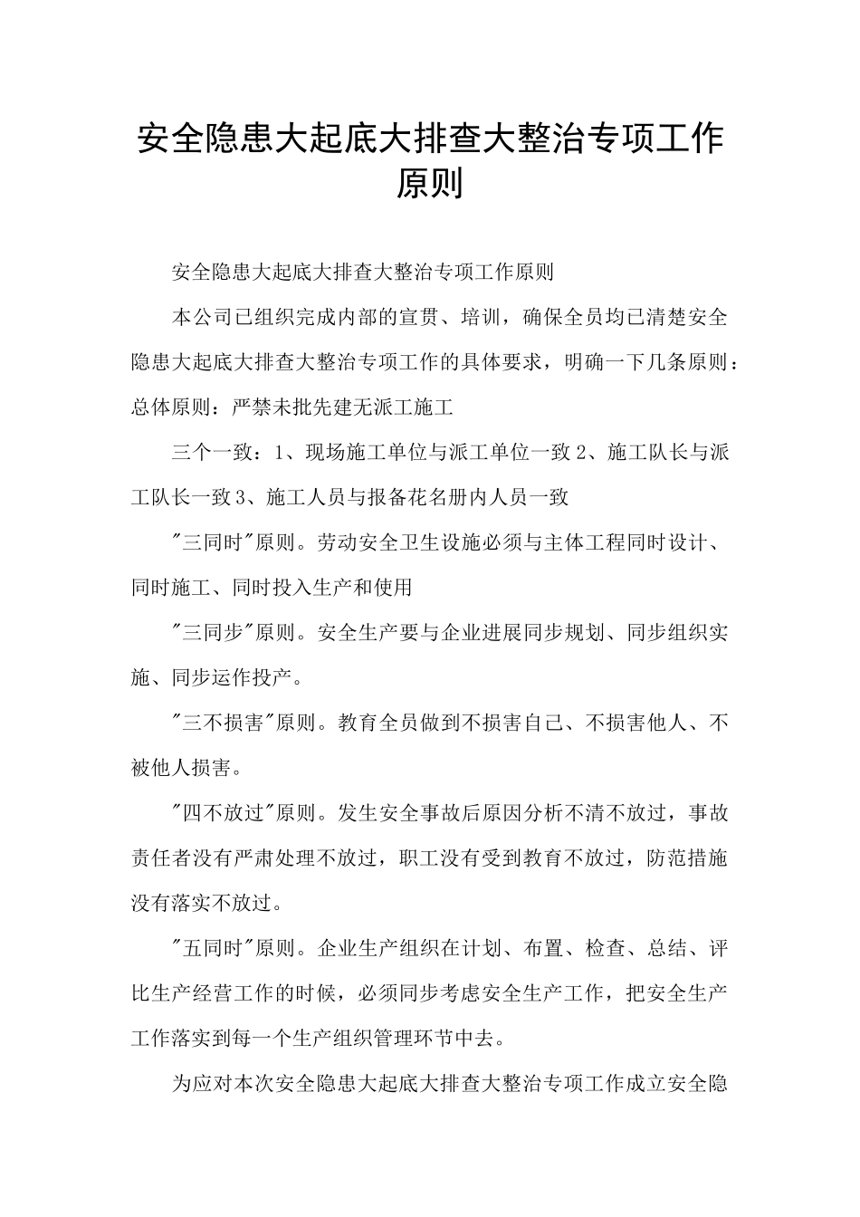 安全隐患大起底大排查大整治专项工作原则_第1页