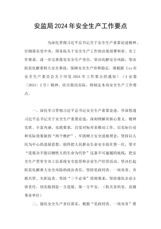 安监局2024年安全生产工作要点