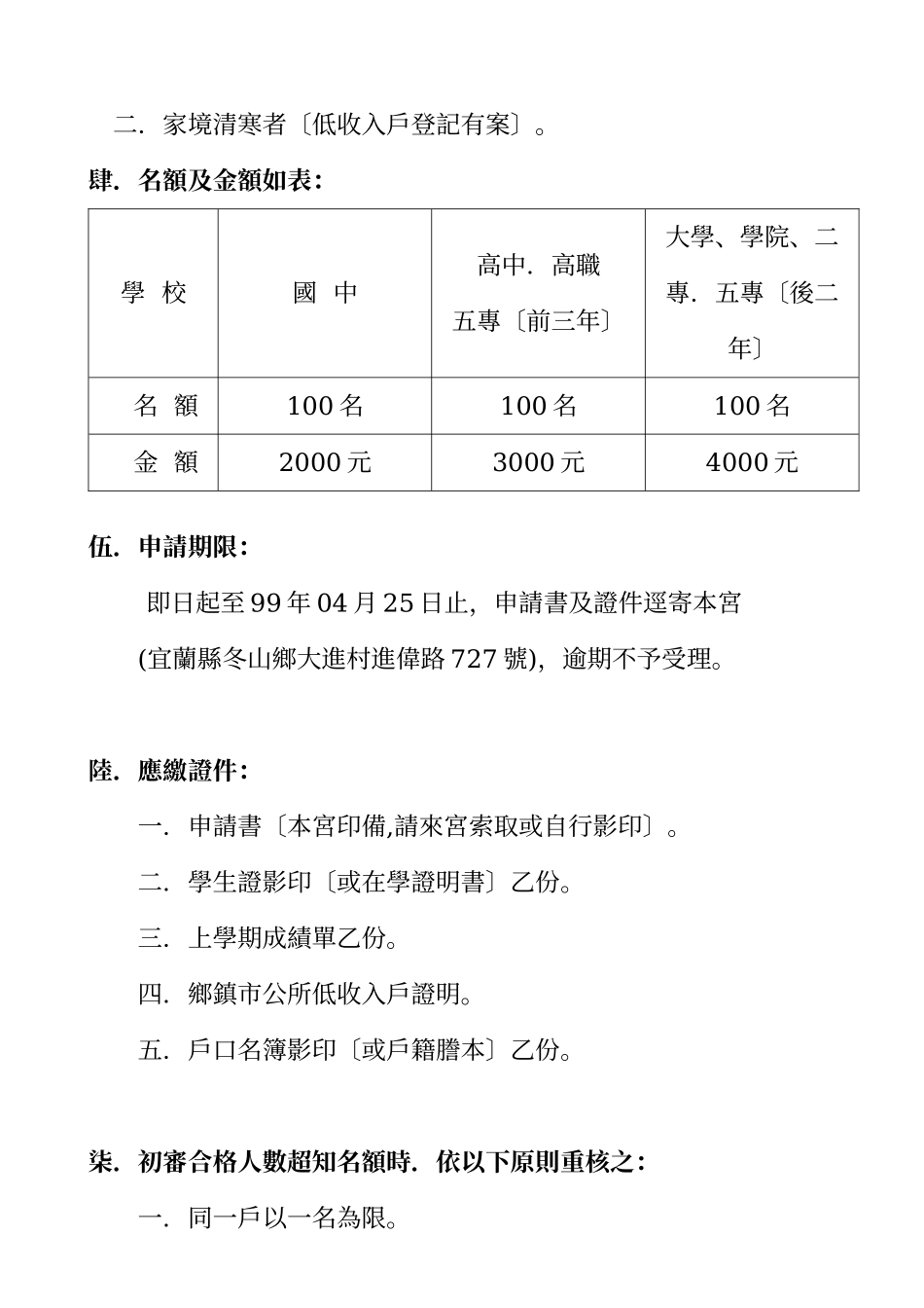 宜兰草湖玉尊宫家境清寒学生奖学金申请办法_第2页