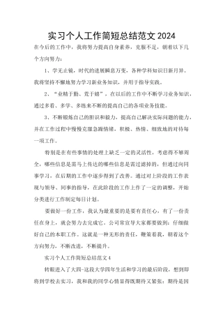 实习个人工作简短总结范文2024