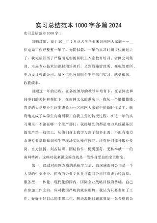 实习总结范本1000字多篇2024