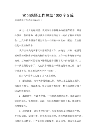 实习感悟工作总结1000字5篇