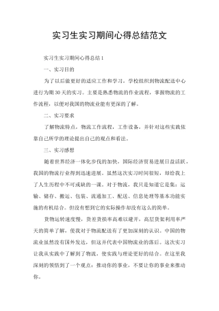 实习生实习期间心得总结范文