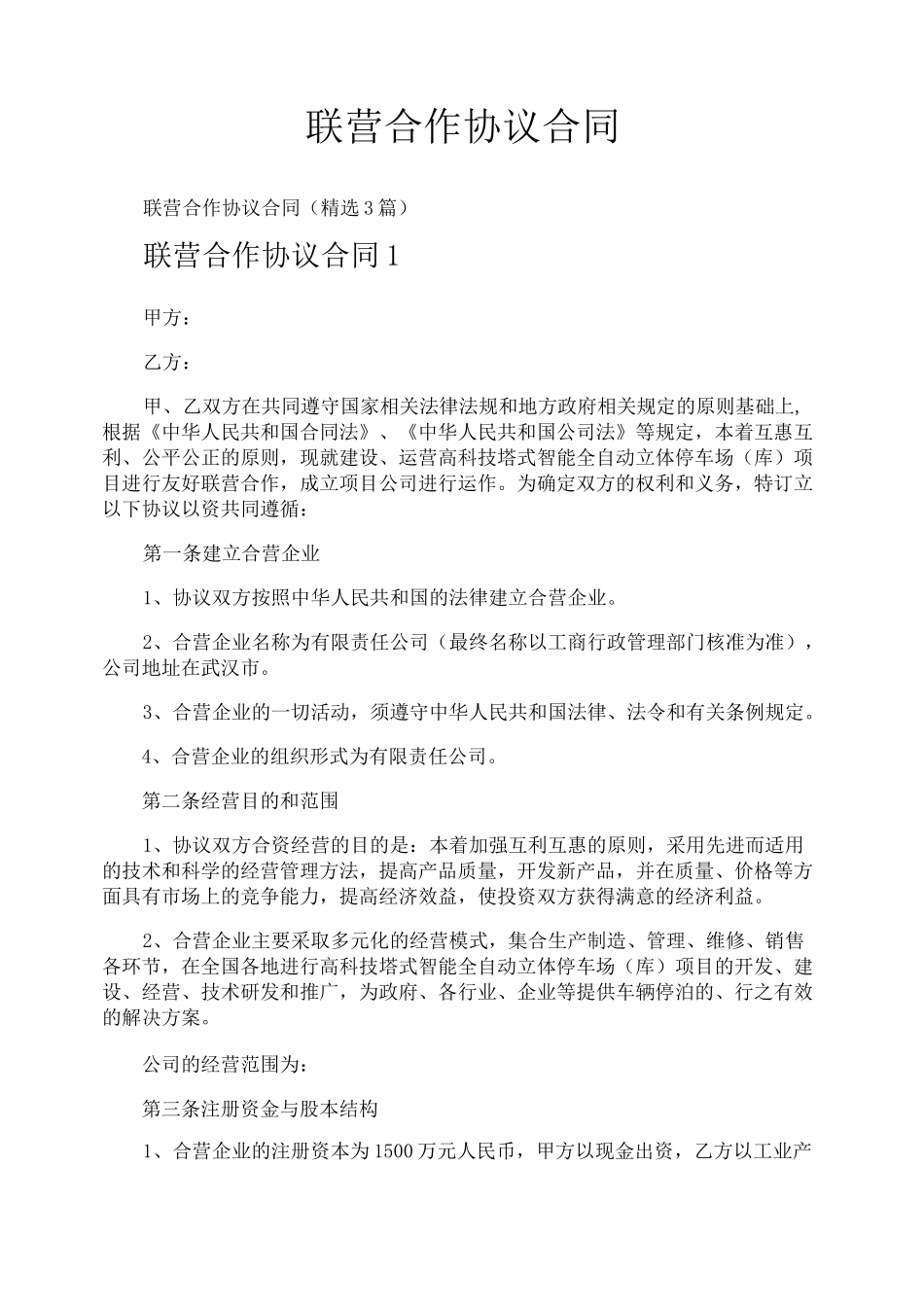 联营合作协议合同_第1页