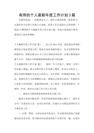 实用的个人最新年度工作计划3篇