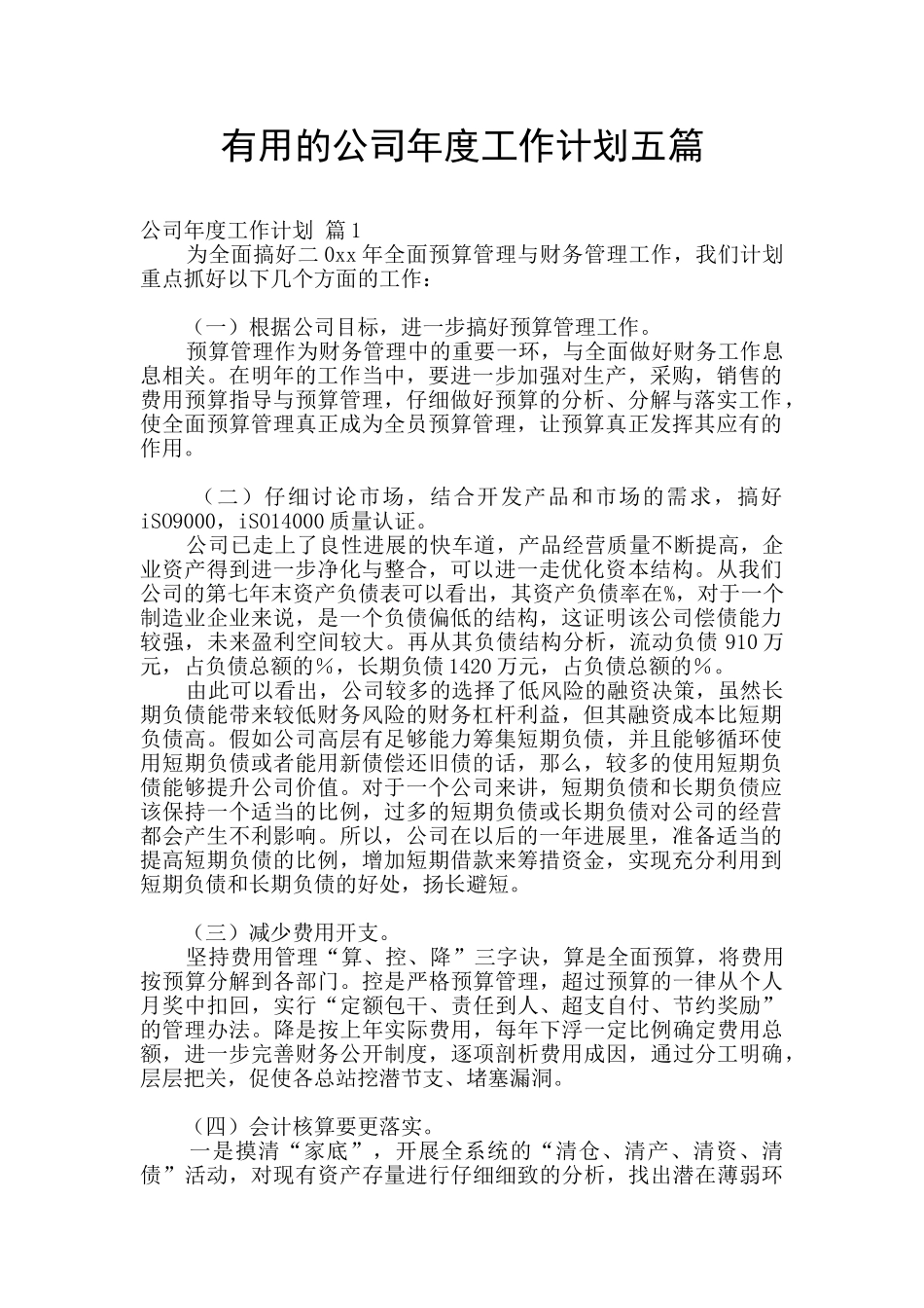 实用的公司年度工作计划五篇_第1页