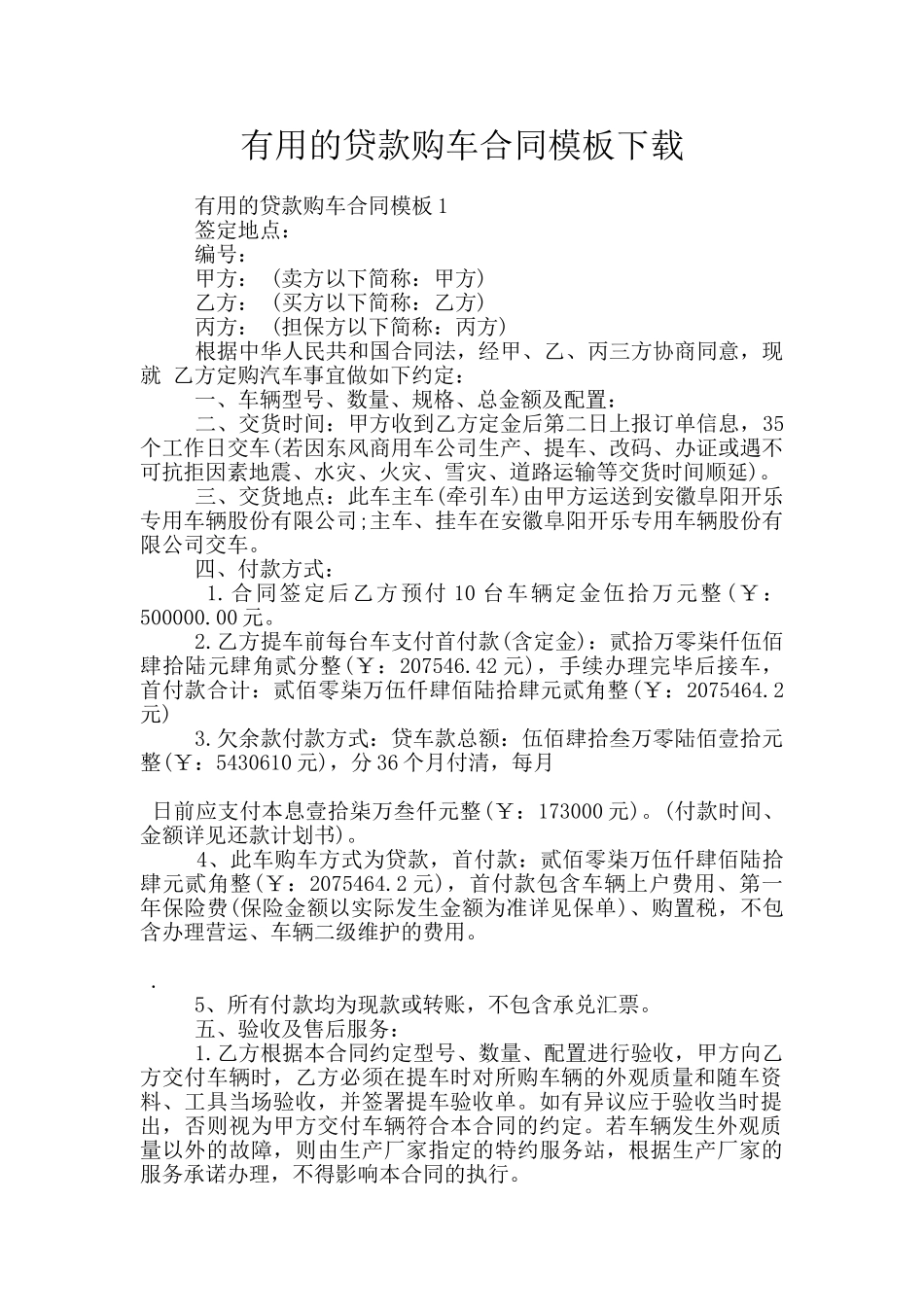 实用的贷款购车合同模板下载_第1页