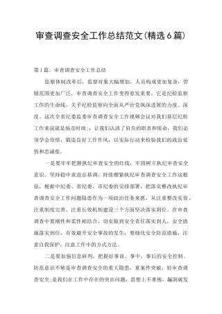 审查调查安全工作总结范文