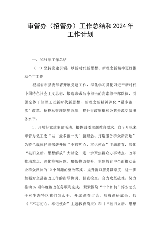 审管办工作总结和2024年工作计划