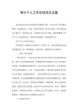 审计个人工作总结范文五篇