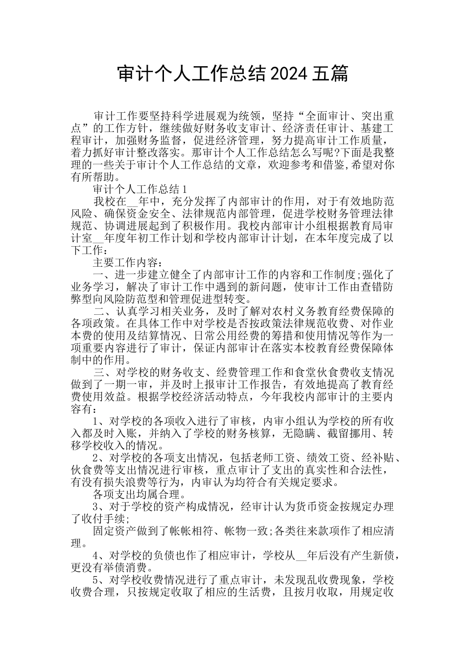 审计个人工作总结2024五篇_第1页