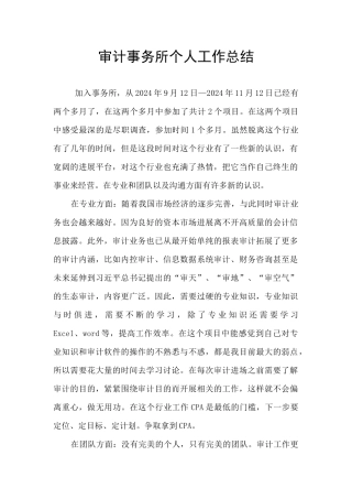审计事务所个人工作总结