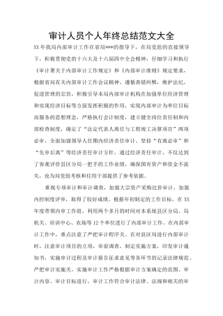审计人员个人年终总结范文大全