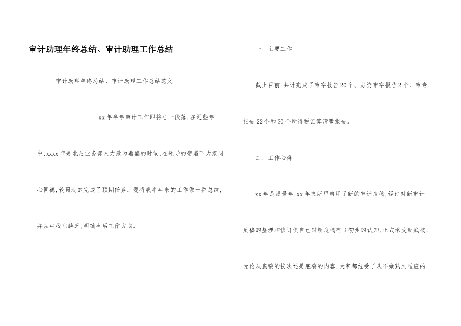 审计助理年终总结、审计助理工作总结_第1页
