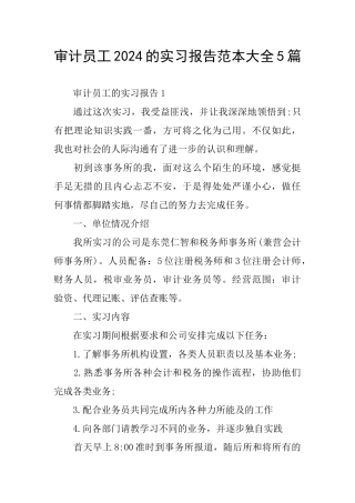 审计员工2024的实习报告范本大全5篇