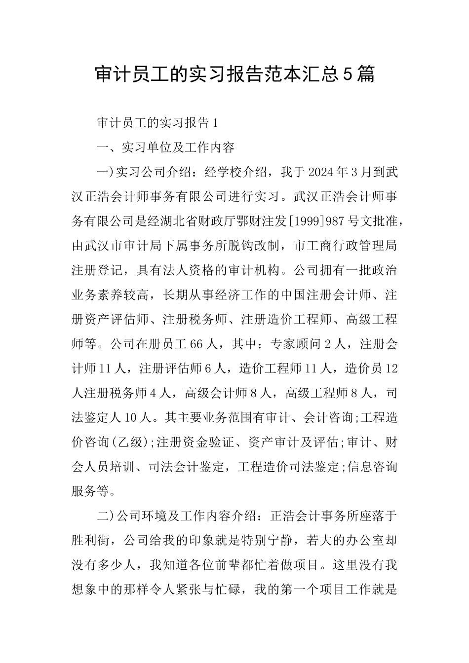审计员工的实习报告范本汇总5篇_第1页