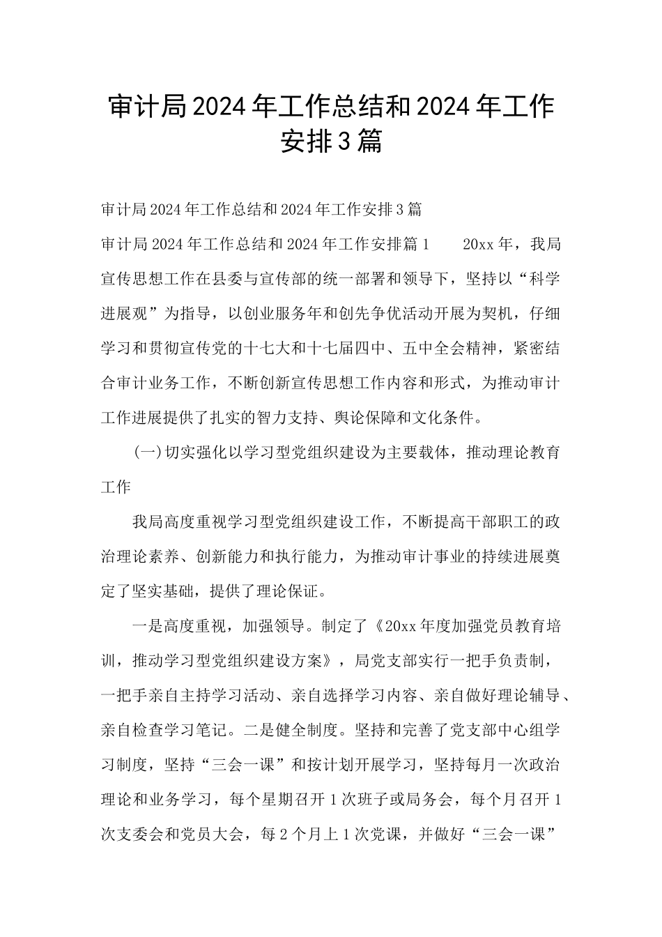 审计局2024年工作总结和2024年工作安排3篇_第1页