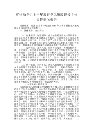 审计局党组上半年履行党风廉政建设主体责任情况报告