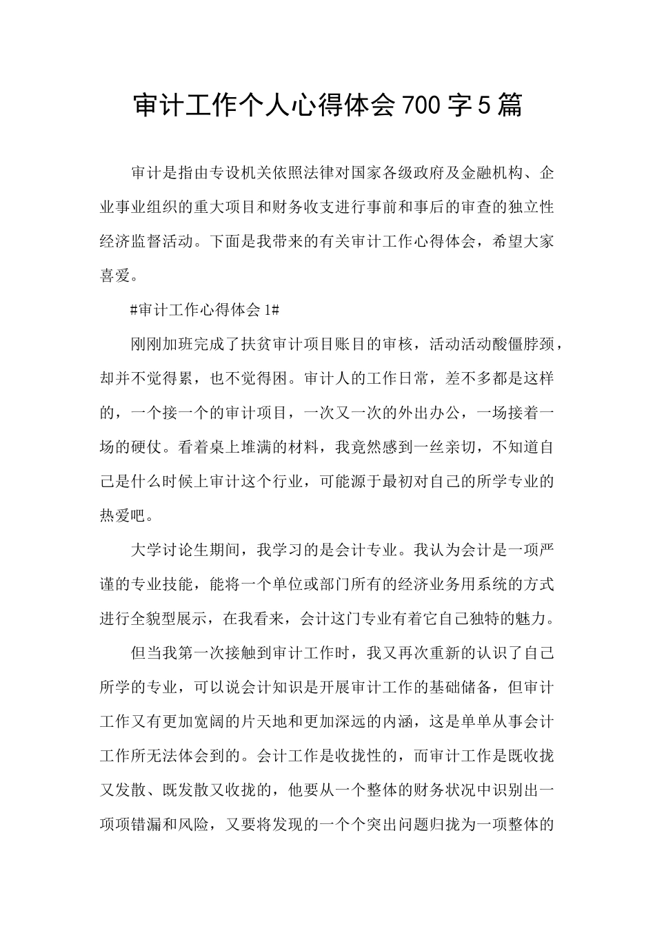 审计工作个人心得体会700字5篇_第1页