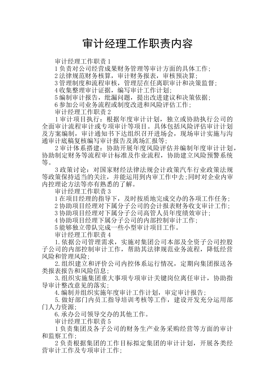审计经理工作职责内容_第1页