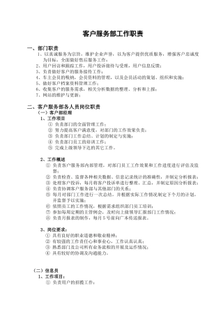 客户服务部工作职责