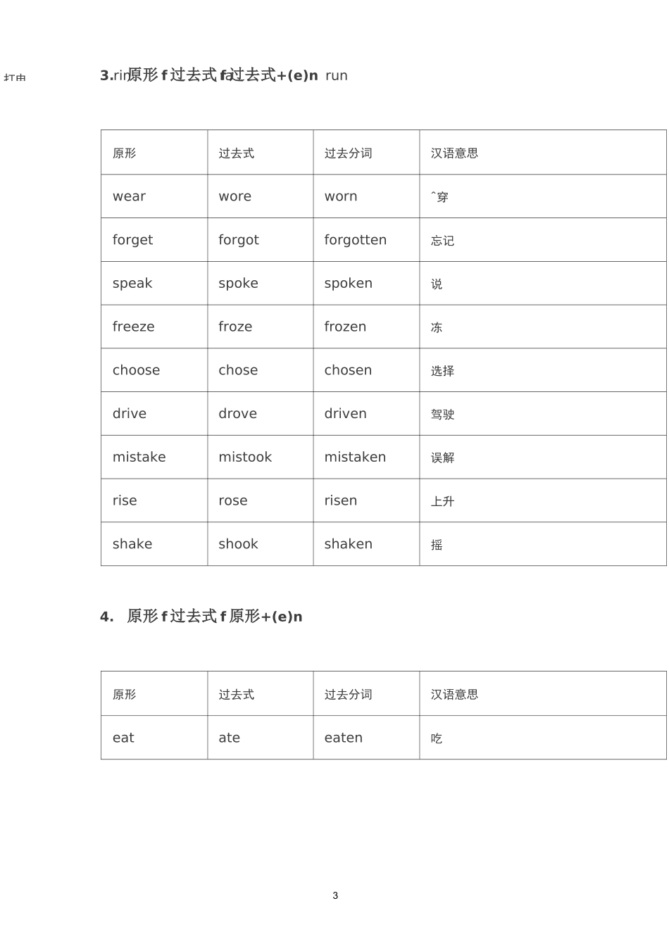 初中英语不规则动词表完整版_第3页