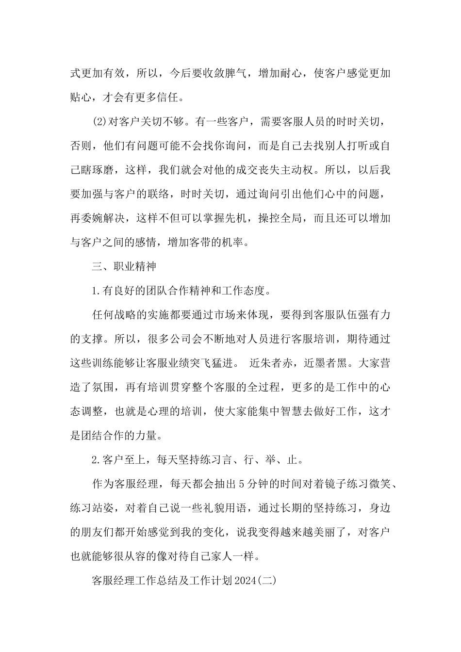 客服经理工作总结及工作计划2024_第3页