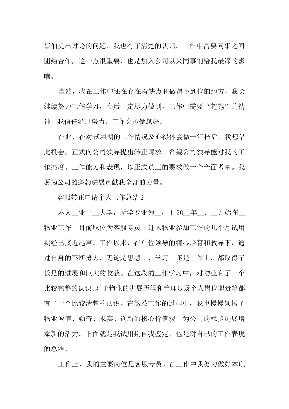客服转正申请个人工作总结_第2页
