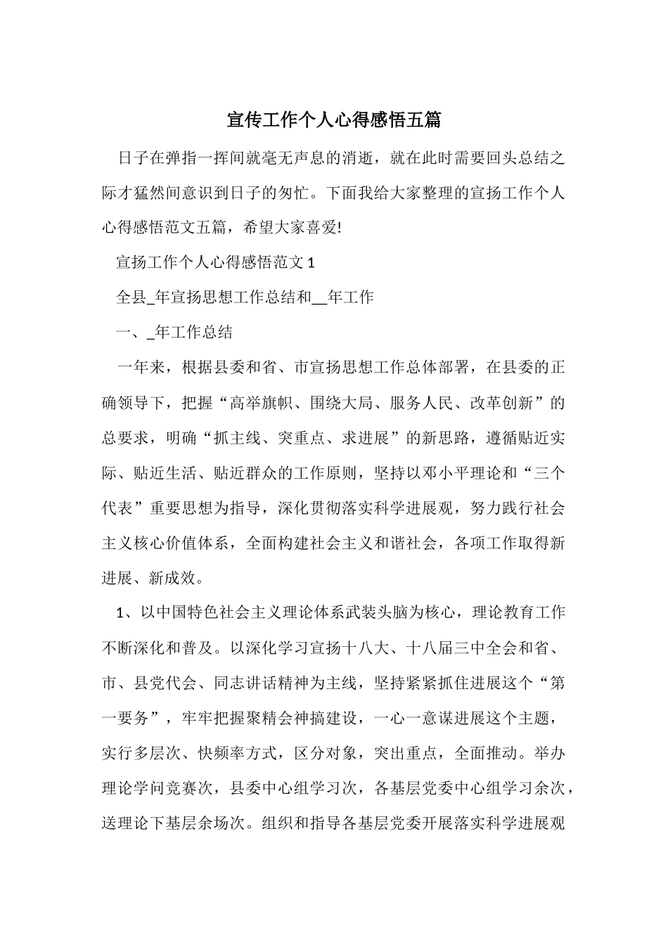 宣传工作个人心得感悟五篇_第1页