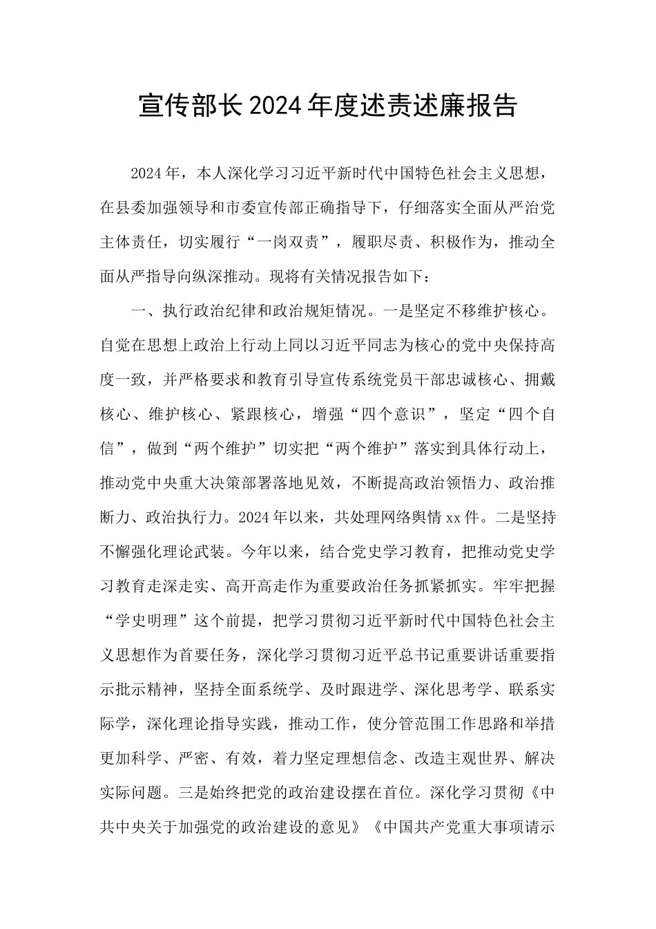 宣传部长2024年度述责述廉报告_第1页