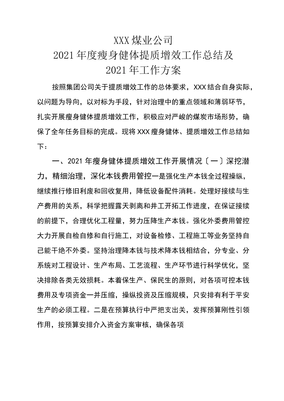 公司提质增效工作总结及工作计划_第1页