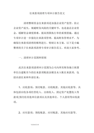 往来款项清理专项审计报告范文模板