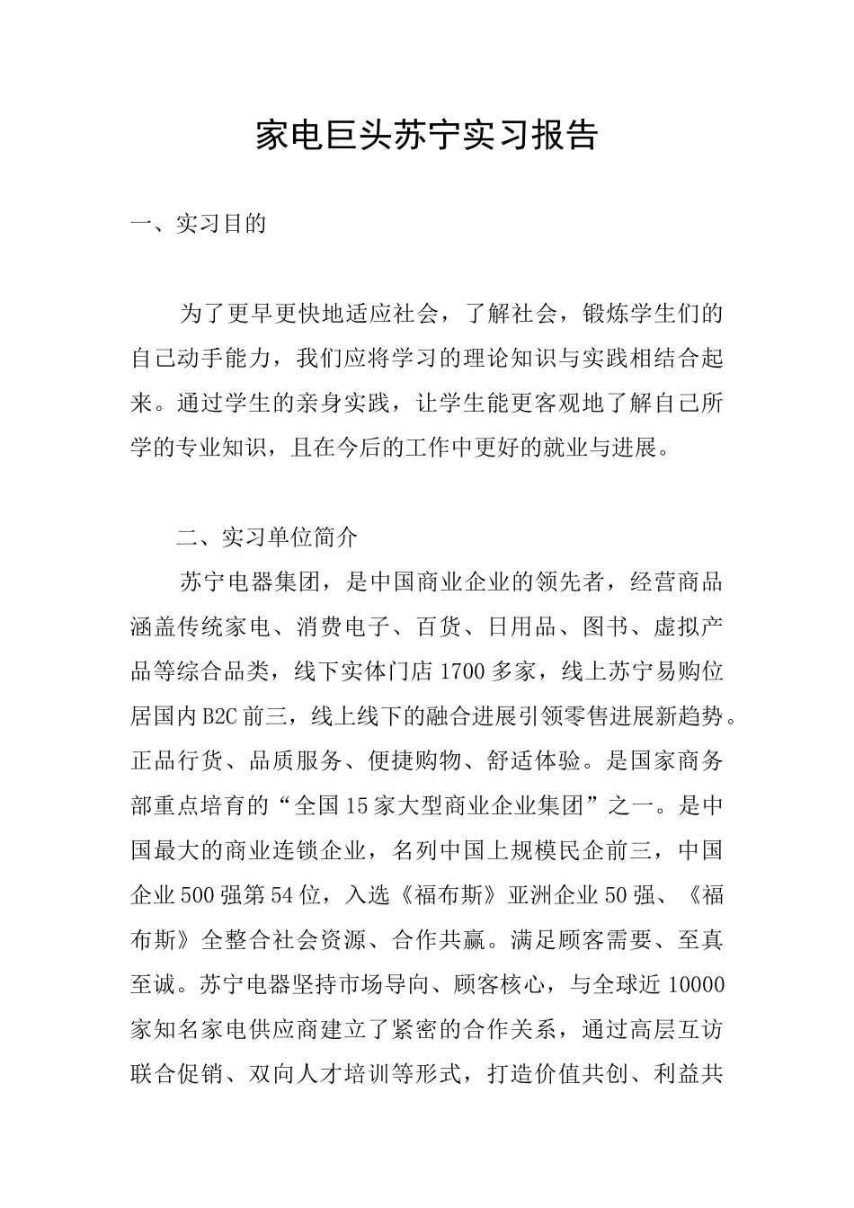 家电巨头苏宁实习报告_第1页