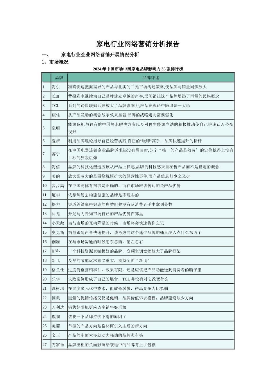 家电行业网络营销分析报告)_第1页