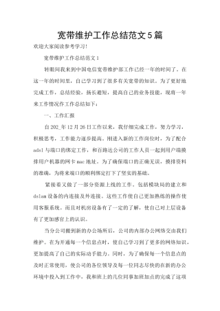宽带维护工作总结范文5篇