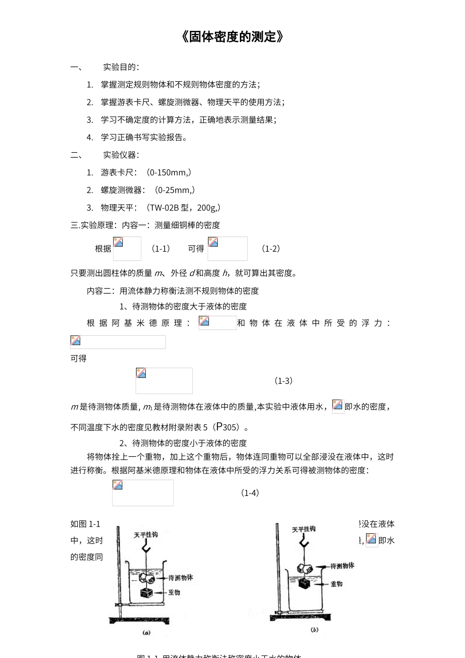 密度的测定的实验报告_第1页