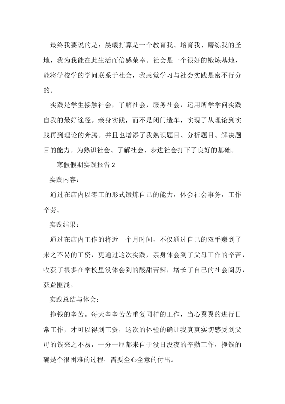 寒假假期实践报告(6篇)_第3页