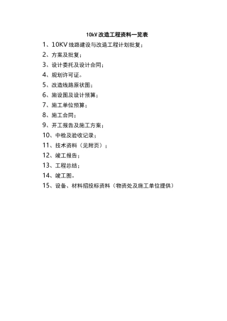 改造工程所需资料一览表