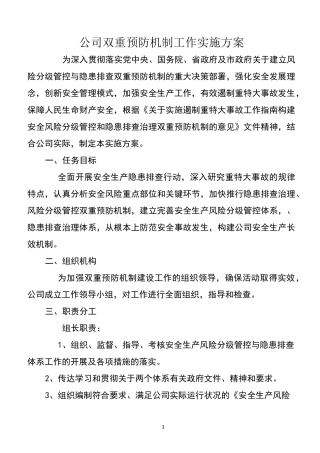 双重预防机制工作实施方案