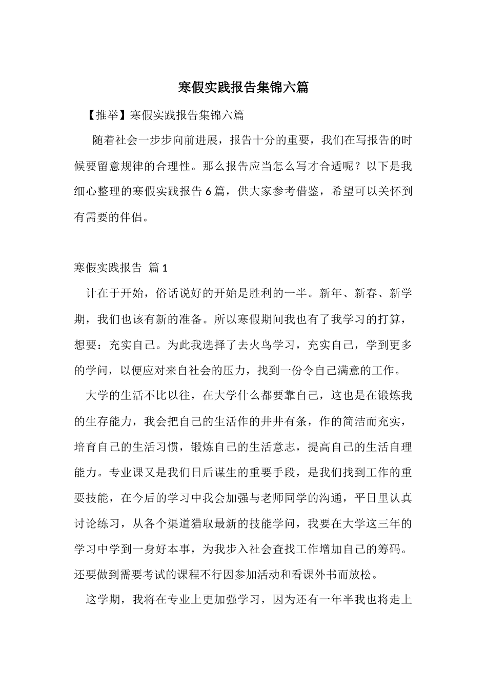 寒假实践报告集锦六篇_第1页