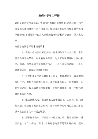 寒假小学学生评语