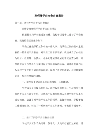 寒假开学前安全自查报告