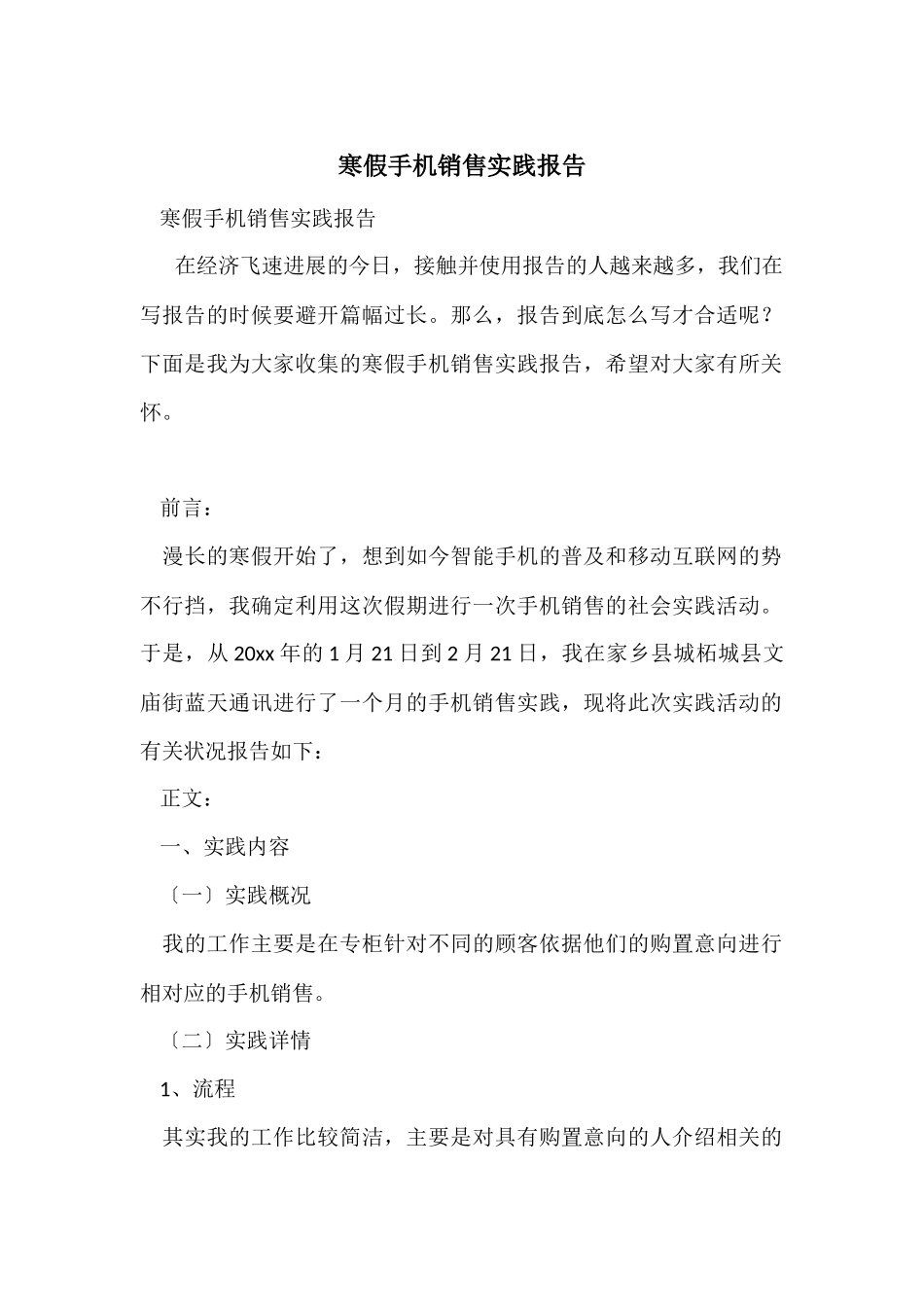 寒假手机销售实践报告_第1页