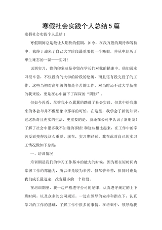 寒假社会实践个人总结5篇