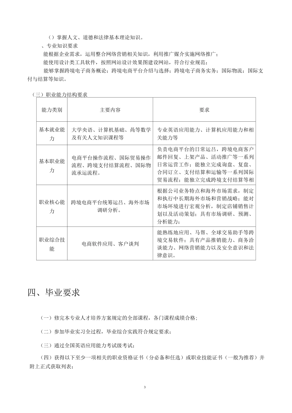 (完整word版)电子商务专业(跨境电商方向)人才培养方案(word文档良心出品)_第3页