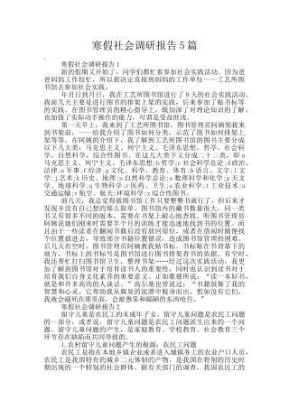 寒假社会调研报告5篇