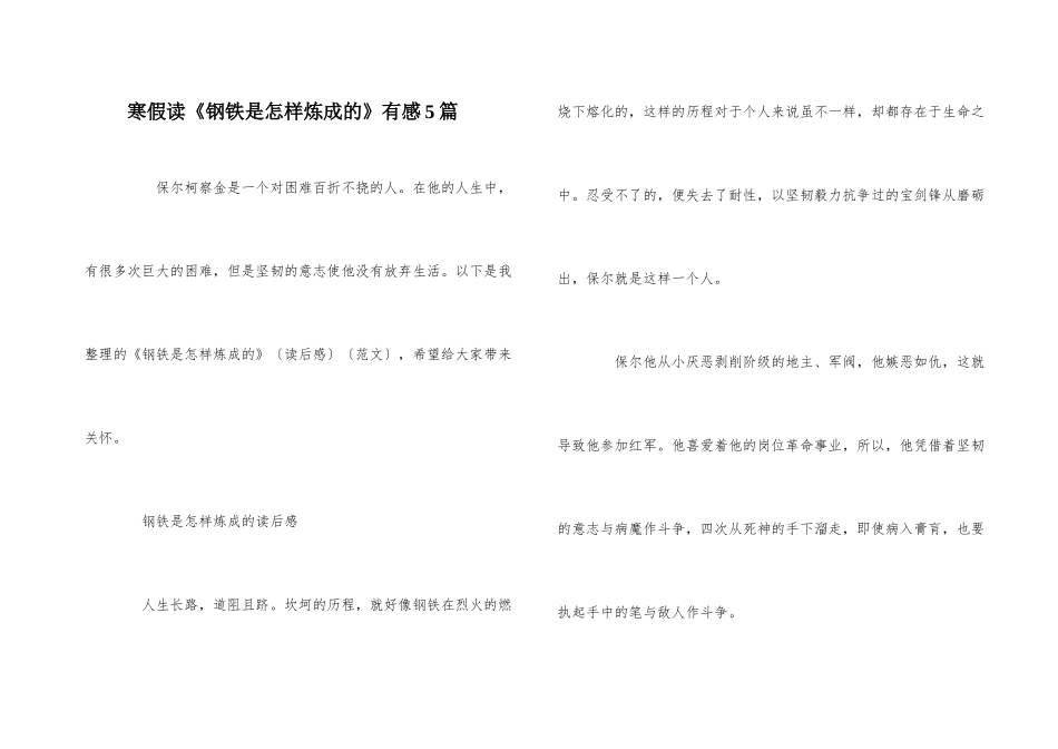 寒假读《钢铁是怎样炼成的》有感5篇_第1页