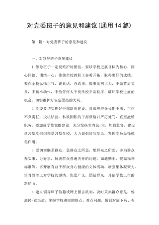 对党委班子的意见和建议